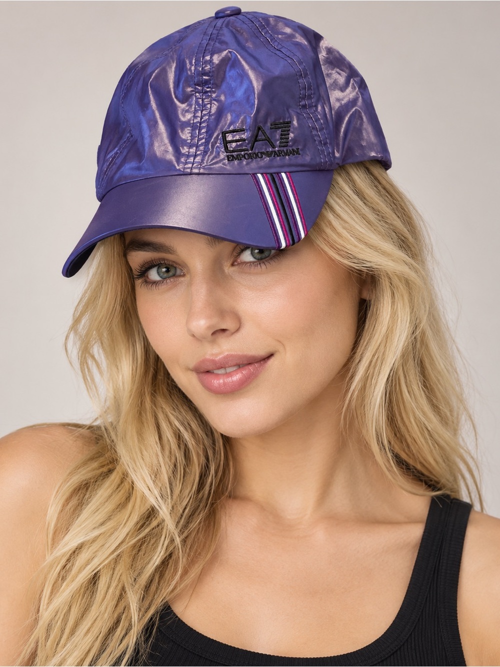 EA7 Emporio Armani Metallic Purple Logo Baseball Cap Size M